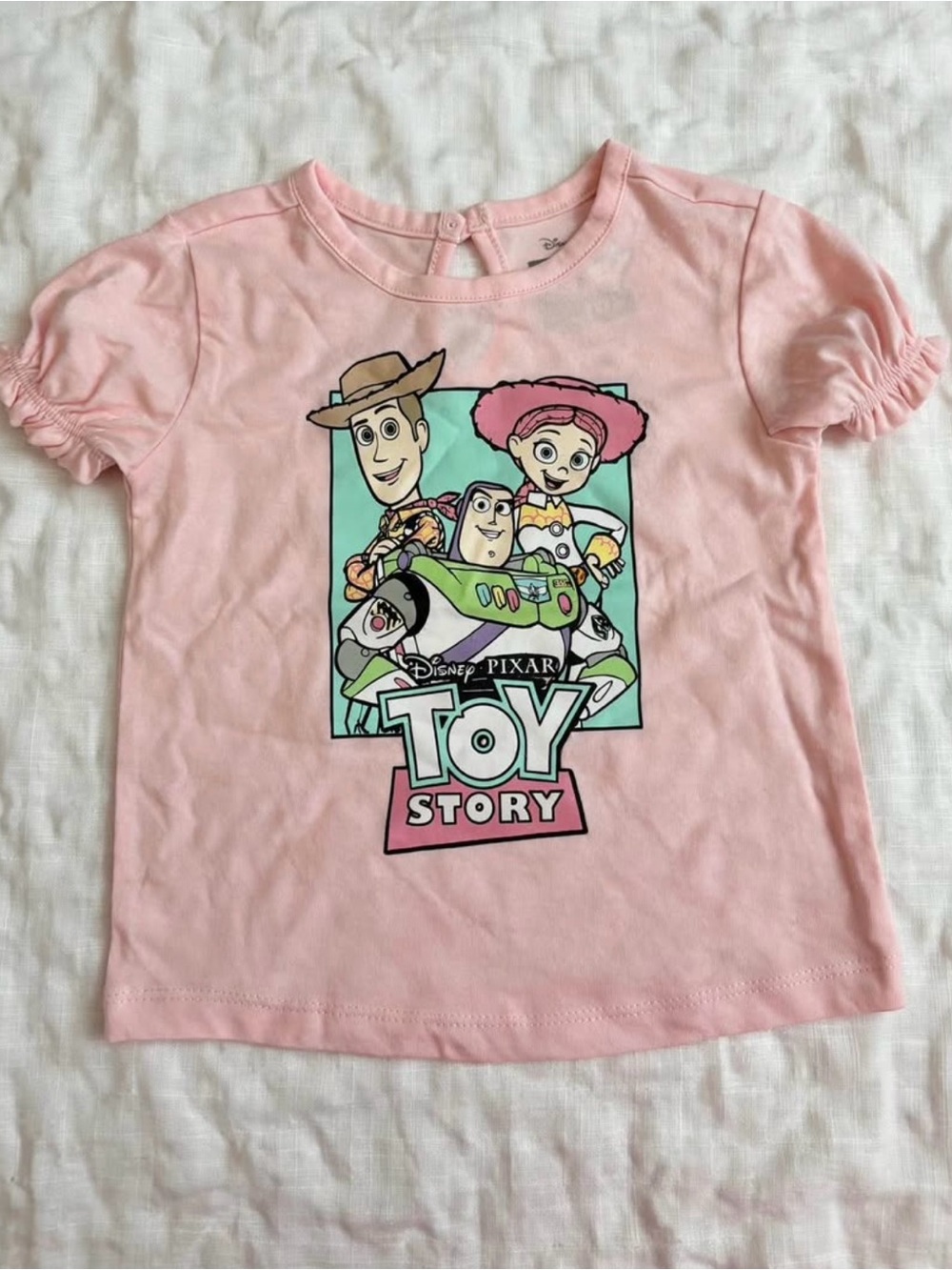 Disney Pixar Toy Story Girls Pink Ruffle T-Shirt Woody Buzz Jessie